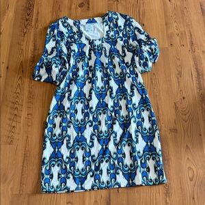 Tracy Negoshian Blue and White Patterned Dress